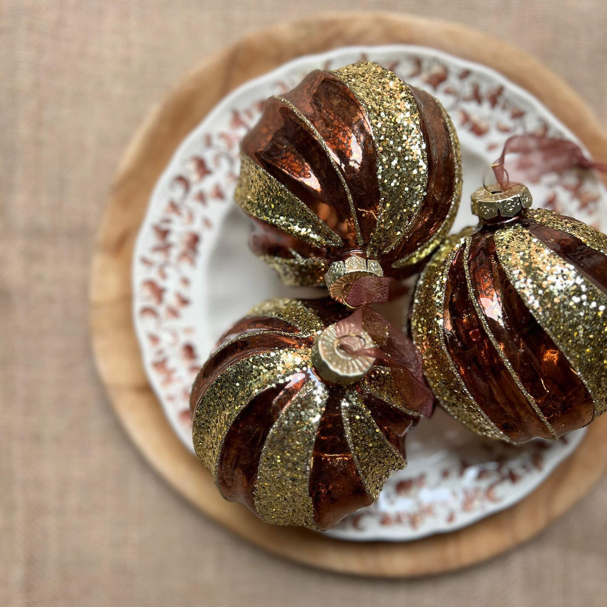 Palle oro glitter & marrone - Vetro - Decorazioni Natale