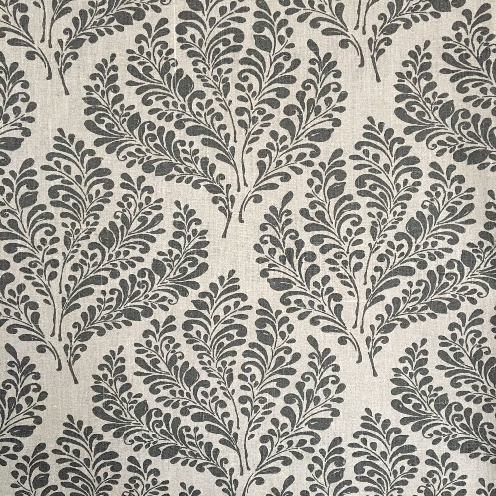 Scampolo - Lino stampato - Fiori antracite