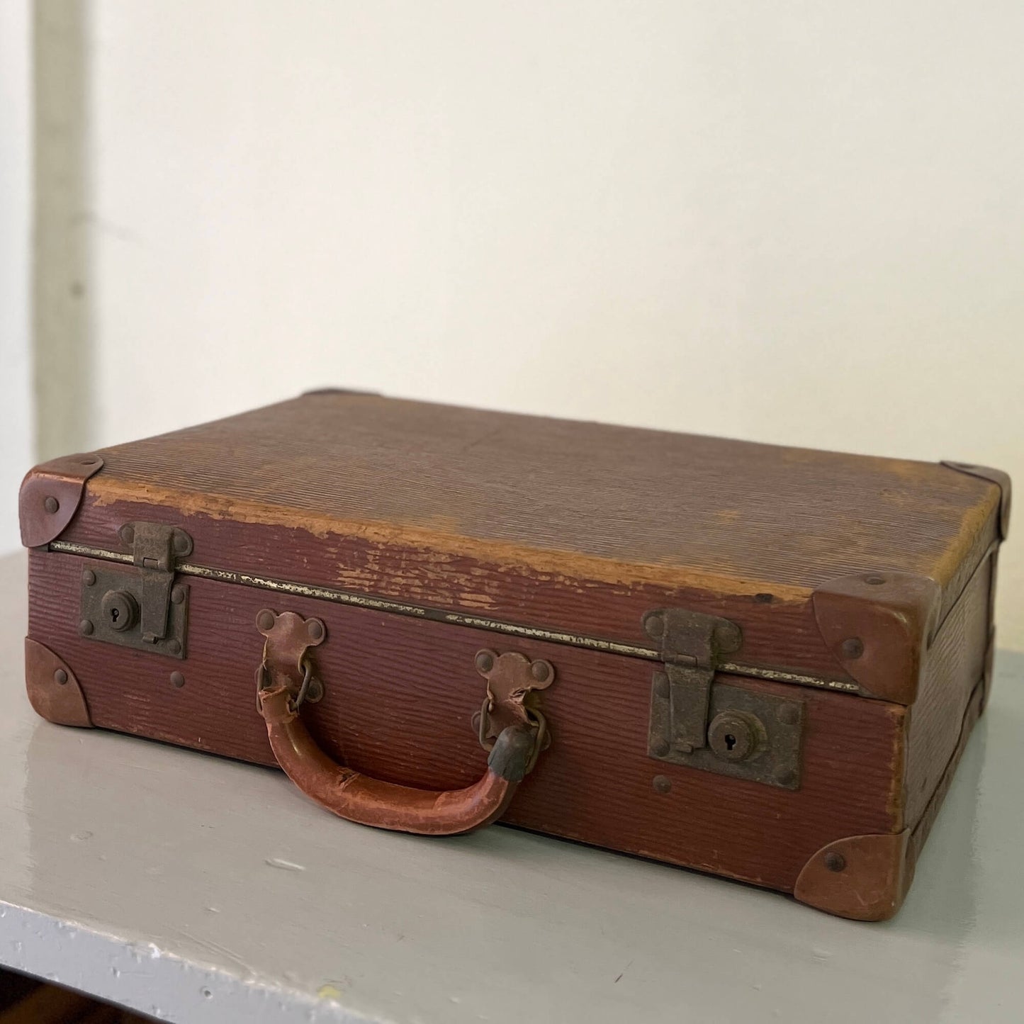Suitcase - leather &amp; cardboard - Vintage