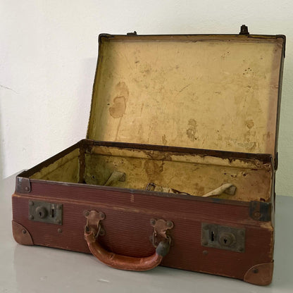 Suitcase - leather &amp; cardboard - Vintage