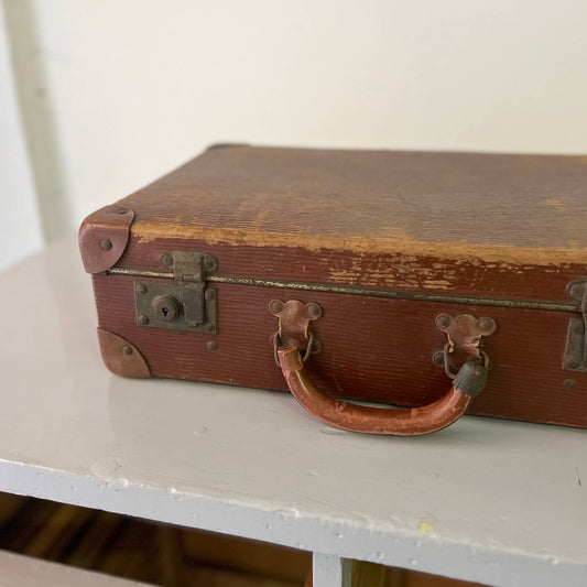 Suitcase - leather &amp; cardboard - Vintage