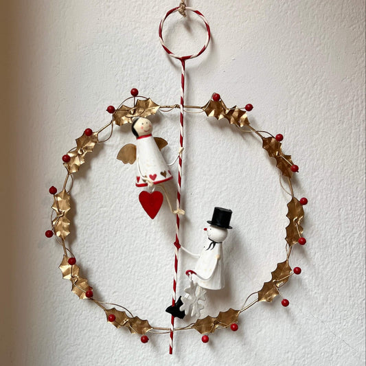 Ghirlanda oro - Santa e Pupazzo di neve