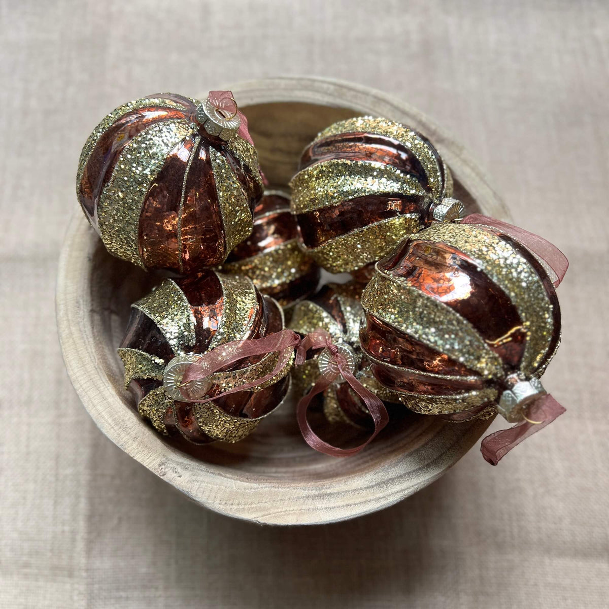Palle oro glitter & marrone - Vetro - Decorazioni Natale