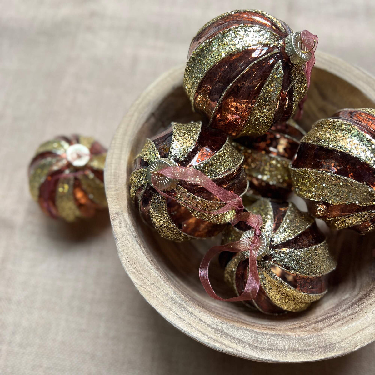 Palle oro glitter & marrone - Vetro - Decorazioni Natale