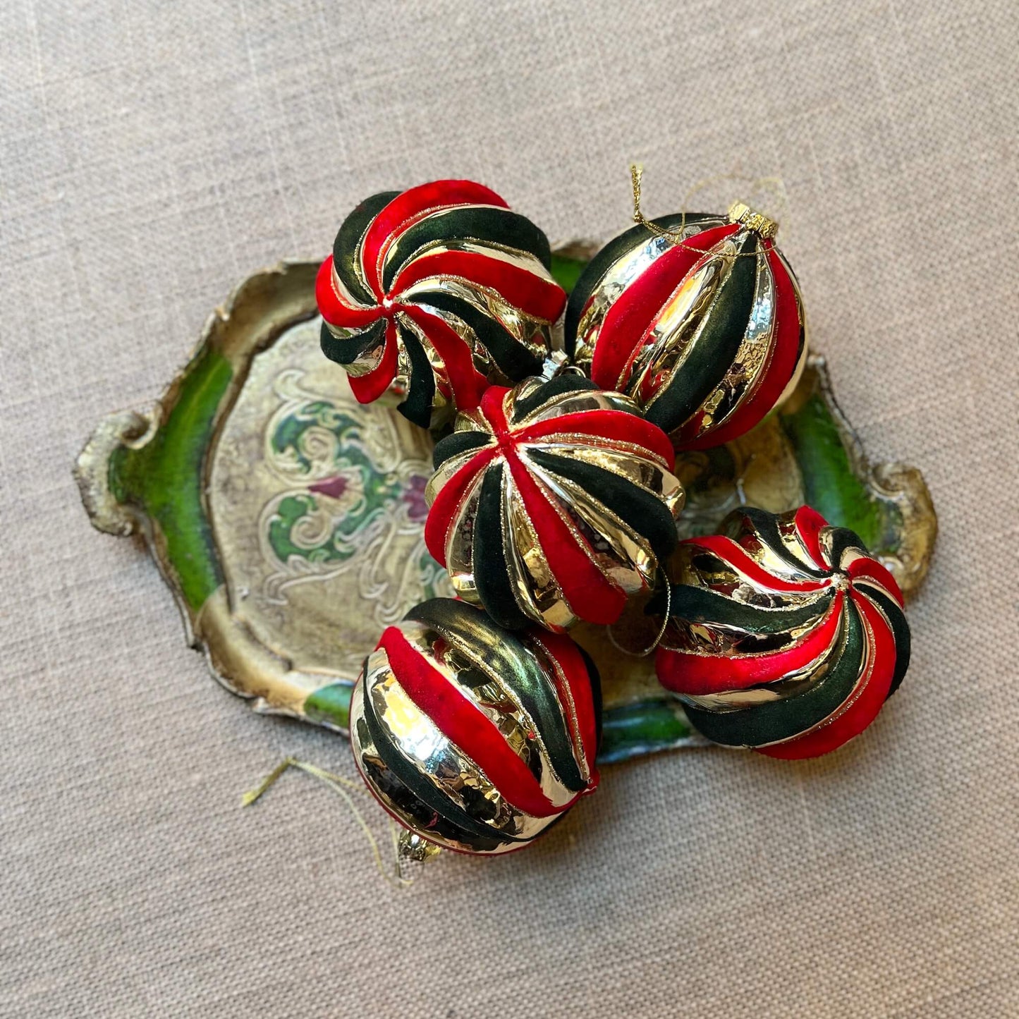 Palle tricolore - Vetro e velluto - Decorazioni Natale