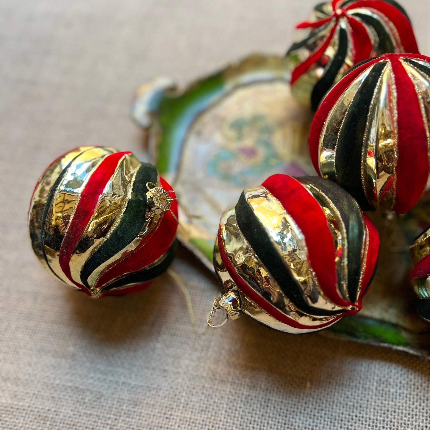 Palle tricolore - Vetro e velluto - Decorazioni Natale