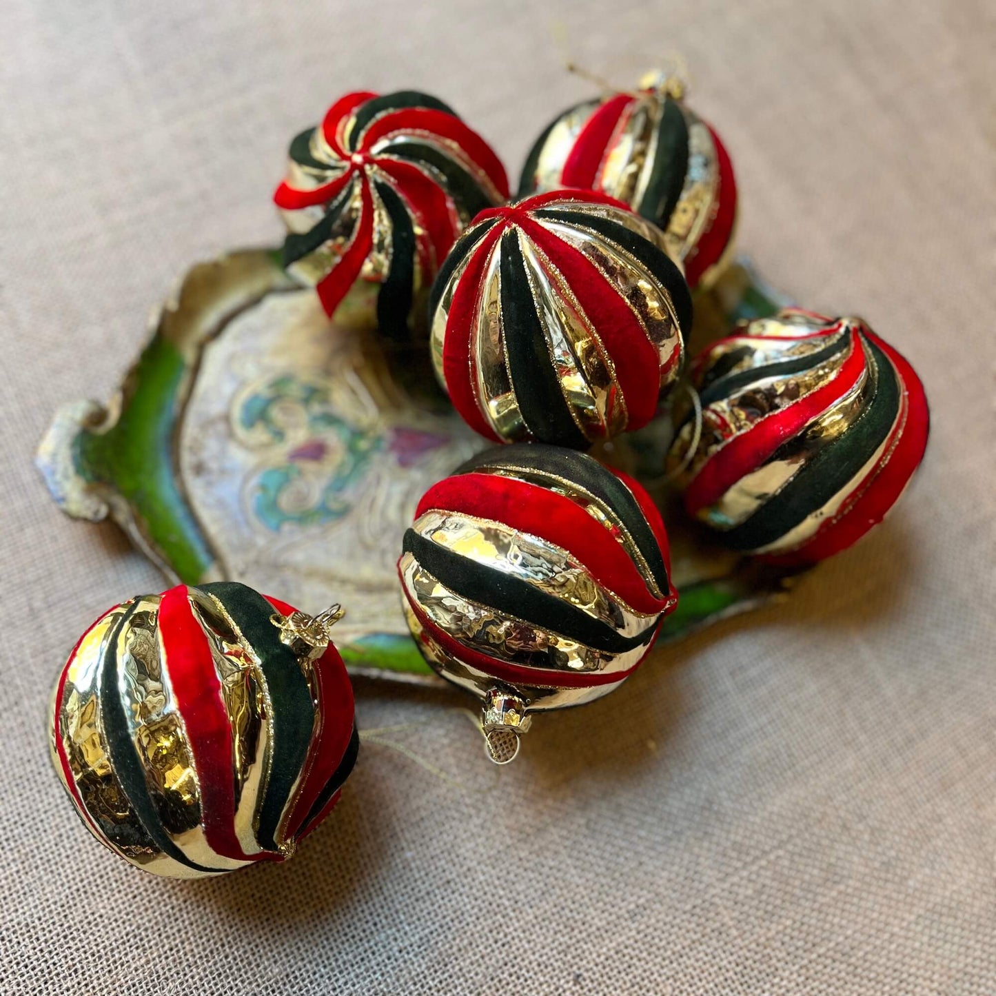 Palle tricolore - Vetro e velluto - Decorazioni Natale