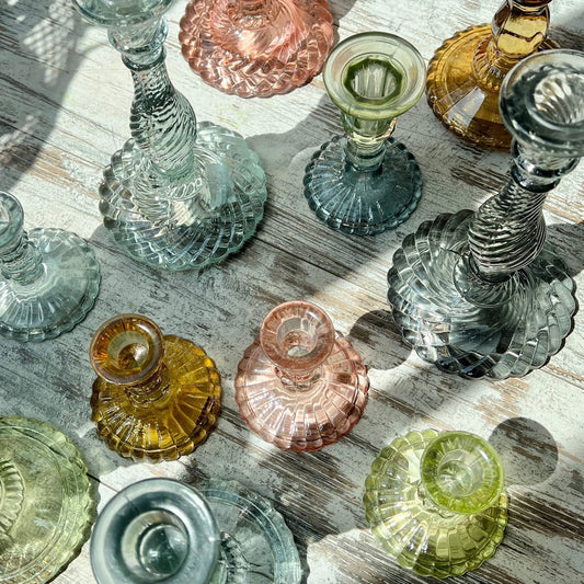 Recycled glass candlestick - assorted colours