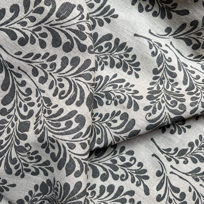 Scampolo - Lino stampato - Fiori antracite