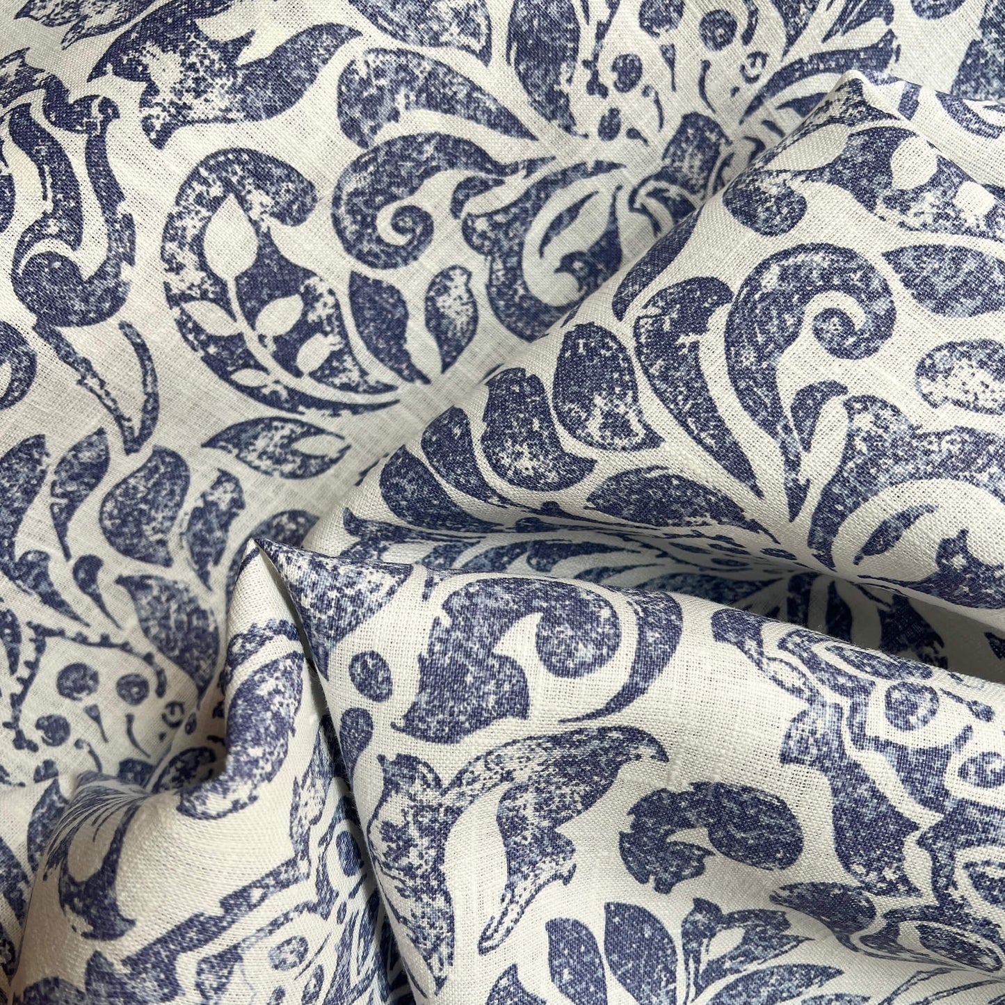 Scampolo - Lino stampato - Fiori blu