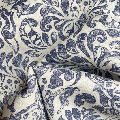 Scampolo - Lino stampato - Fiori blu