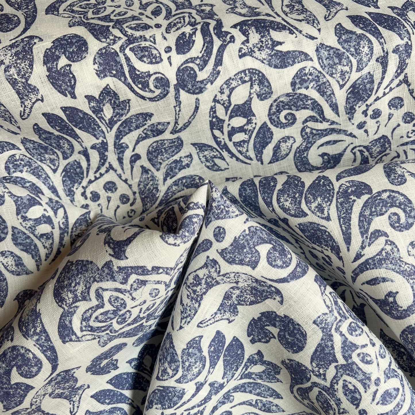 Scampolo - Lino stampato - Fiori blu