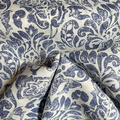 Scampolo - Lino stampato - Fiori blu