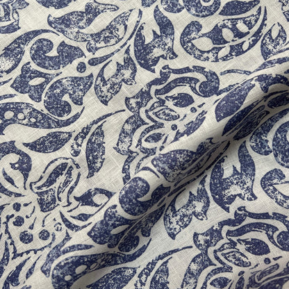 Scampolo - Lino stampato - Fiori blu