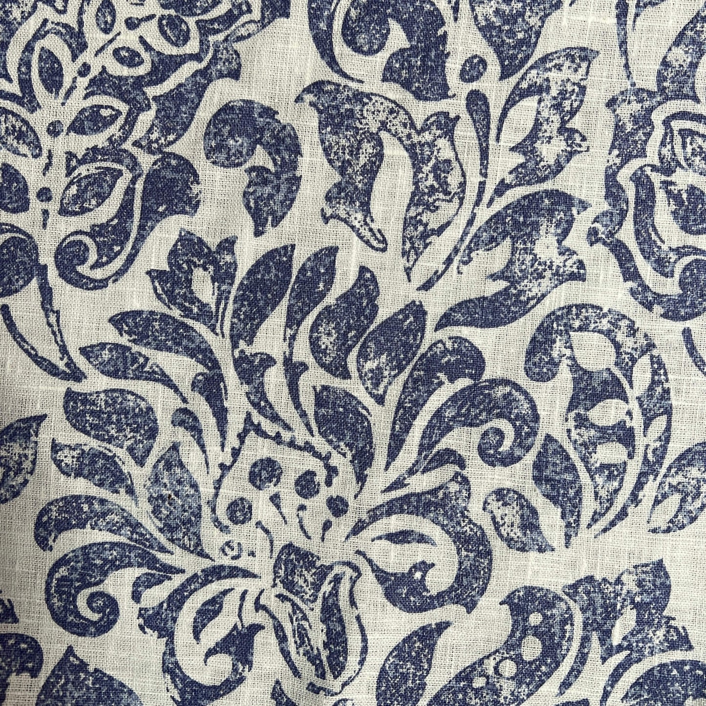 Scampolo - Lino stampato - Fiori blu