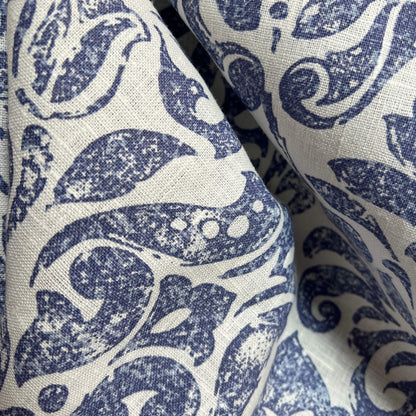 Scampolo - Lino stampato - Fiori blu
