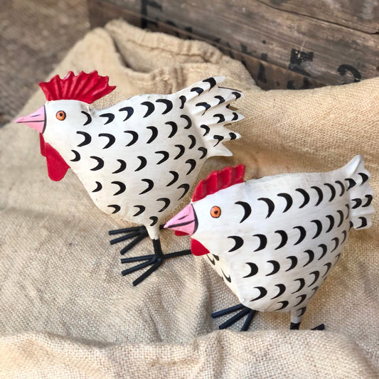 Rooster &amp; Hen - White/black feathers