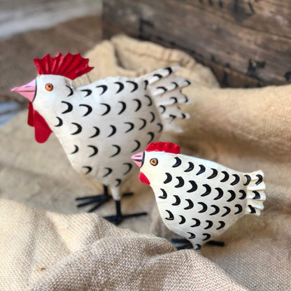 Rooster &amp; Hen - White/black feathers