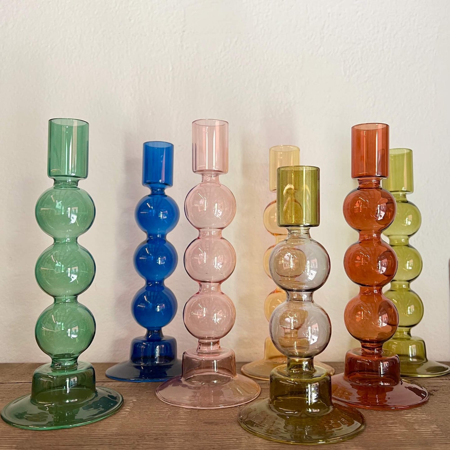 Glass candelabra - assorted colours