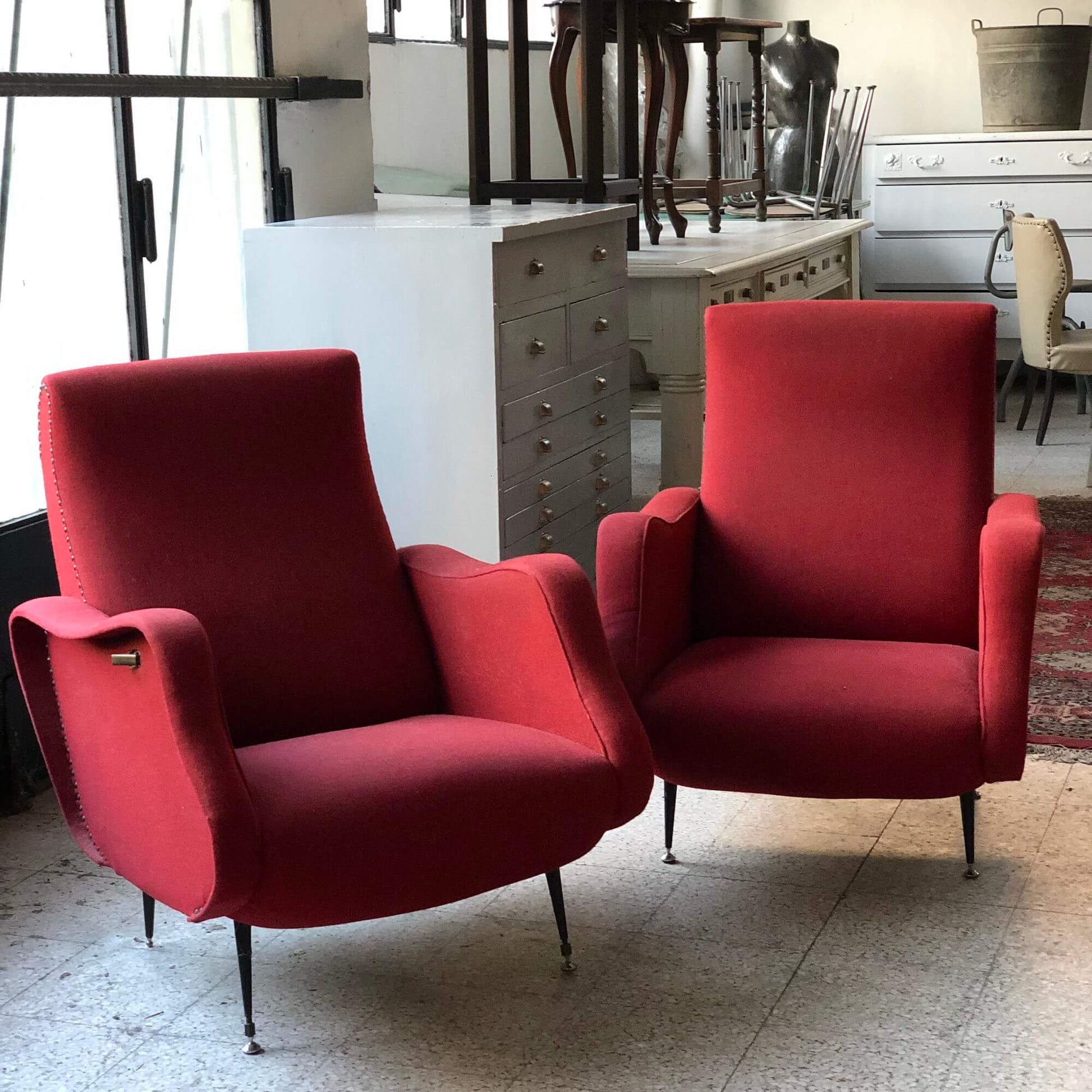 Armchair Poltrona Pelle Rossa Vintage Poltrona Vintage In Pelle